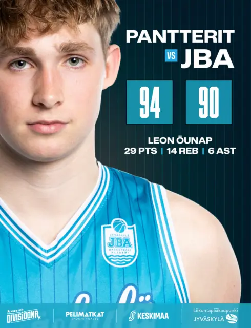 Miehillä meni tänään ylitöiksi, Pantterit lopulta muutaman pinnan parempi kahden jatkoajan jälkeen.

Tehokkaimmat tänään:

🏀 Leon Öunap 29 pts | 14 reb | 6 ast
🏀 Elias Pura 14 pts | 5 reb
🏀 Veeti Puurttinen 13 pts | 5 reb 

➡️ Seuraava kotimatsi: Pe 30.10. vs LrNMKY

#jbafi #jbaway  #jyväskylä #liikuntapääkaupunki
