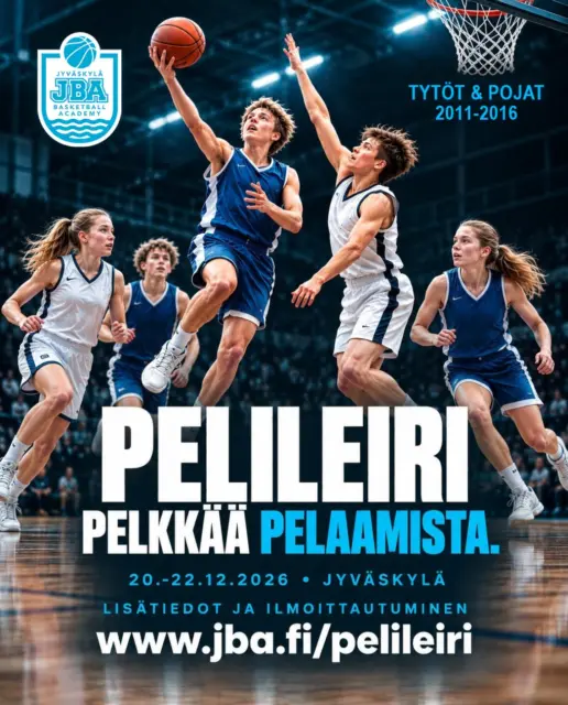 🏀 JBA Pelileiri 20-22.2026, kolme päivää pelkkää pelaamista!

🔥 Joulun alla Jyväskylässä pelataan. JBA Pelileiri on koripalloleiri, jossa ei harjoitella – pelkästään pelataan! Leirin avajaisissa suoritetaan pelaajadraft jossa joukkueet muodostetaan, ja sitten pelataan kolme päivää putkeen.

📅 20.–22.12.2026 📍 Gradia Viitaniemi, Jyväskylä ⛹️ 2011–2016 syntyneille tytöille ja pojille
⏰ Hinta 169€ kun ilmoittaudut viimeistään 15.11.! (norm. 189€)

❓ Hinta sisältää pelit, kahden yön majoituksen ja viisi ruokailua (ilman majoitusta 149€, ilman majoitusta ja ruokailuja 99€).

🙌 Ota pelikaveri mukaan ja varmista paikkasi – paikkoja rajoitetusti! 

👉 Lisätiedot ja ilmoittautuminen: jba.fi/pelileiri

#jbafi #jbaway #pelileiri #koripallo #jyväskylä