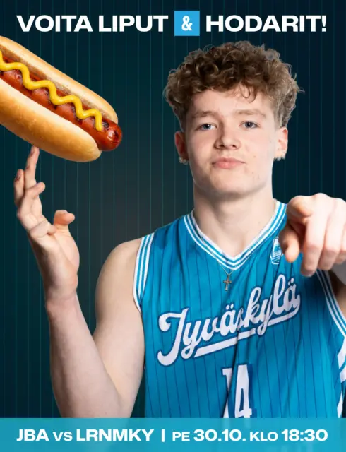 Lippu-ja hodariarvonta!

🌭 Kirjota tämän kuvan alle kenen kanssa lähtisit illan matsiin ja voita liput & @kingjahva maankuulut hodarit! Arvonta suoritetaan klo 16!

🏀 JBA vs LrNMKY Monnarilla klo 18:30!

🎟️ Ennakkoliput matsiin täältä: www.jba.fi

❗️ Huom! Otteluisäntä @peurunka tarjoaa otteluun ilmaisen sisäänpääsyn kaikille koriskoululaisille ja heidän vanhemmilleen!

#jbafi #jbaway #jyväskylä