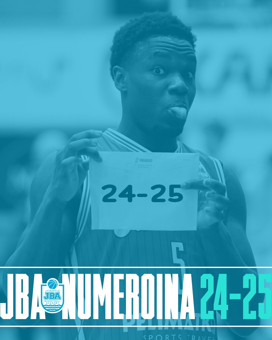 JBA numeroina 24–25, JBA:n pelaaja pitelee kylttiä 24–25